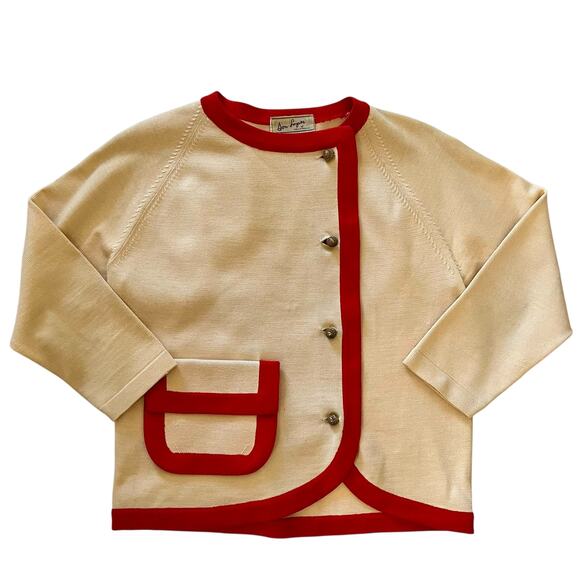 RARE Vintage Don Loper Cream Knit Red Trim Mod Cardigan 3/4-Sleeve Dinner Jacket - Picture 10 of 10